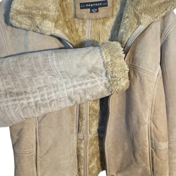 Rampage Suede Leather Faux Shearling Fur Lined Camel Tan Jacket - Picture 3 of 7